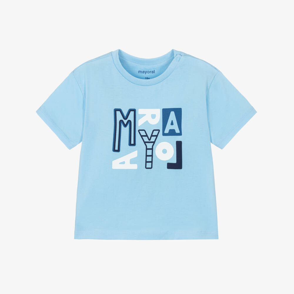 Mayoral-Boys Blue Cotton Logo T-Shirt | Childrensalon