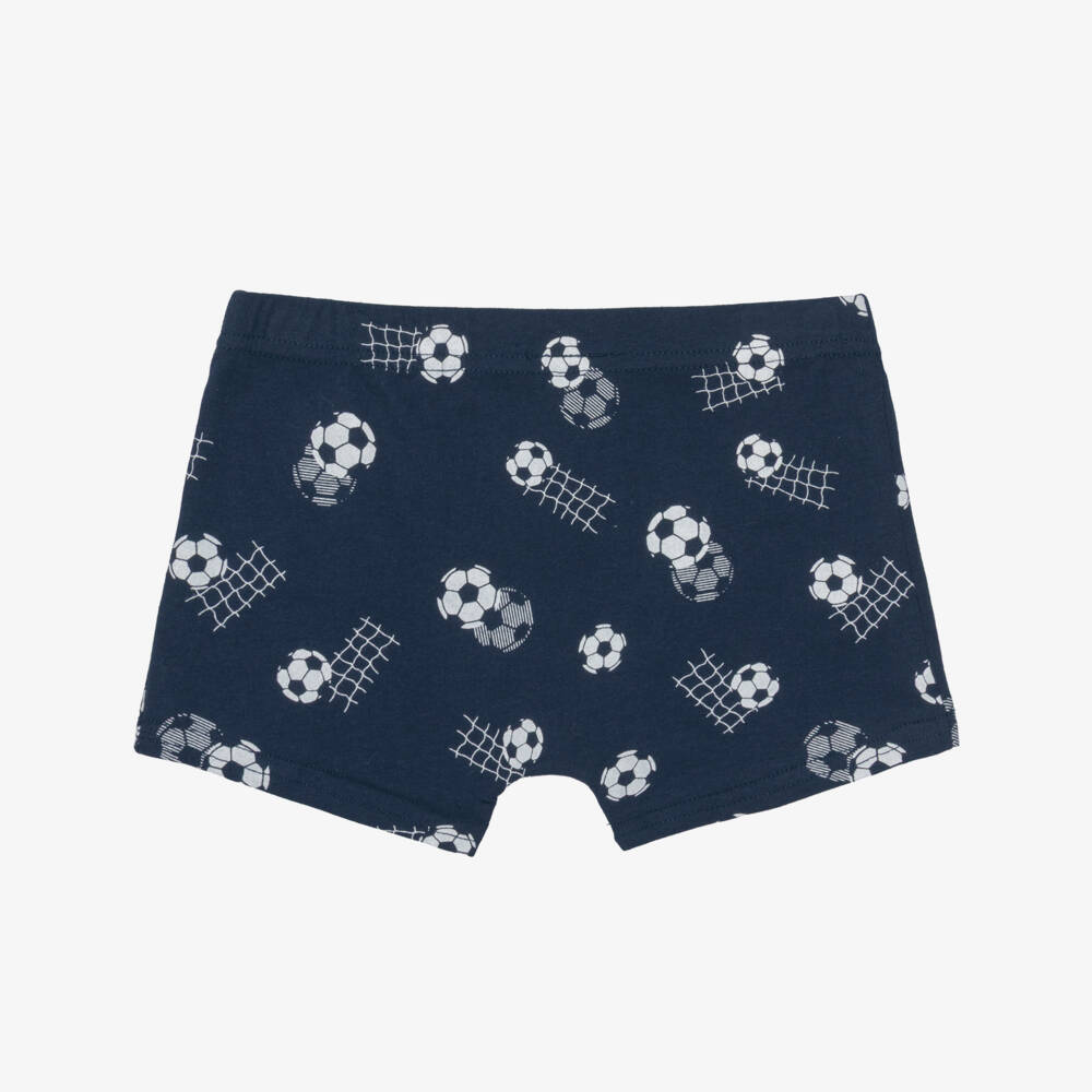 Mayoral-Boys Blue Cotton Stripe & Football Boxer Shorts (3 Pack) | Childrensalon