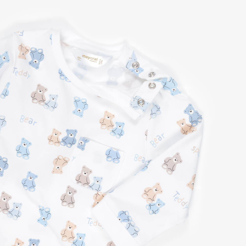 Mayoral Newborn-Boys Blue Cotton Teddy Bear Babysuit Set | Childrensalon