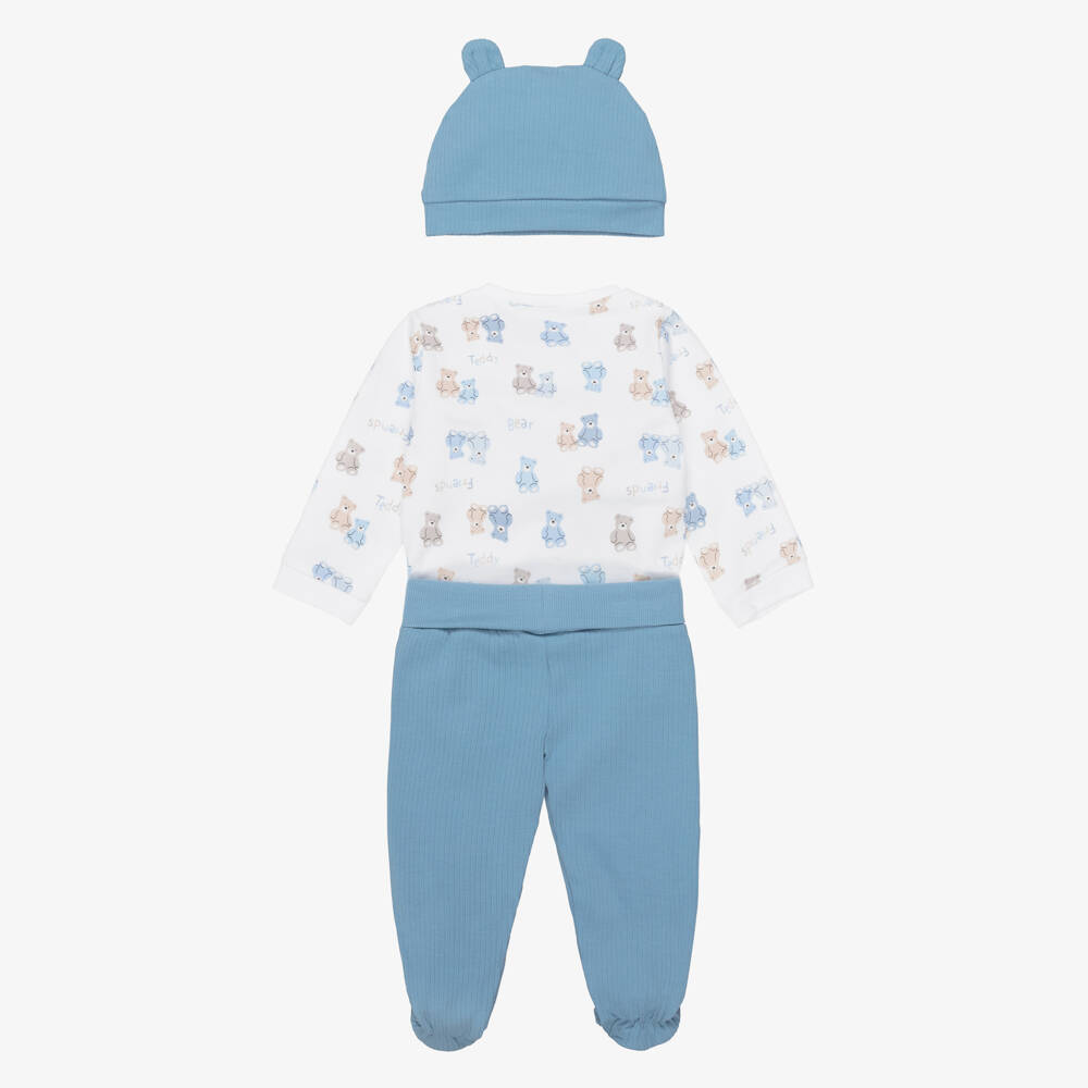 Mayoral Newborn-Boys Blue Cotton Teddy Bear Babysuit Set | Childrensalon