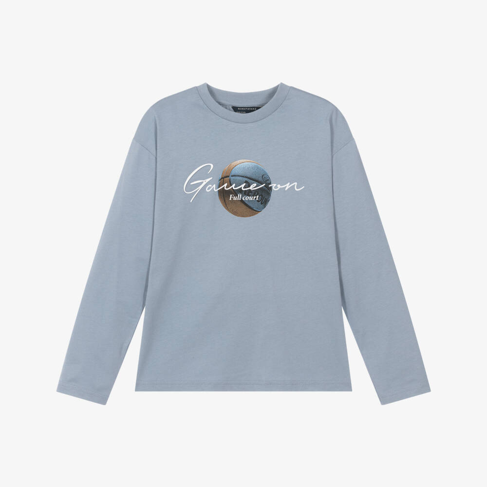 Mayoral Нукутаваке-Boys Blue Cotton Top with Basketball Graphic | Childrensalon