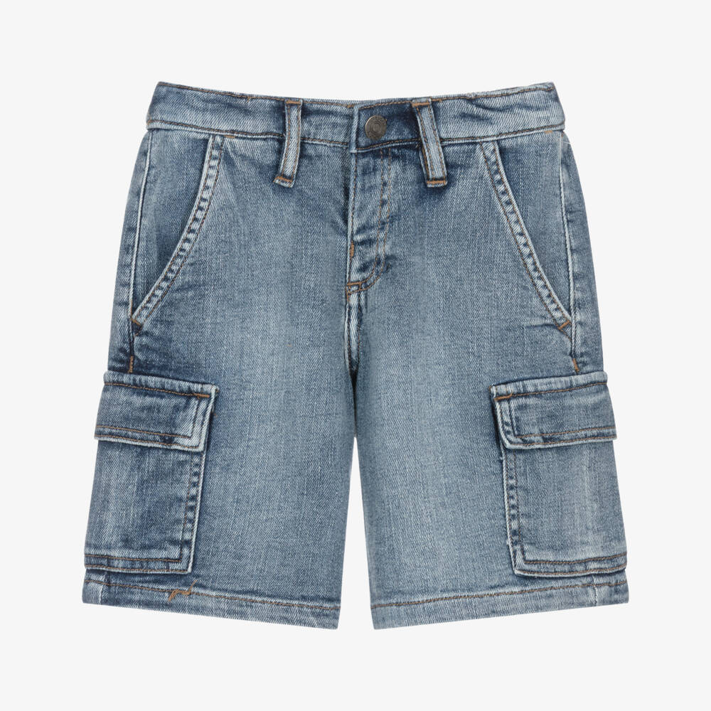 Mayoral-Boys Blue Denim Cargo Shorts | Childrensalon