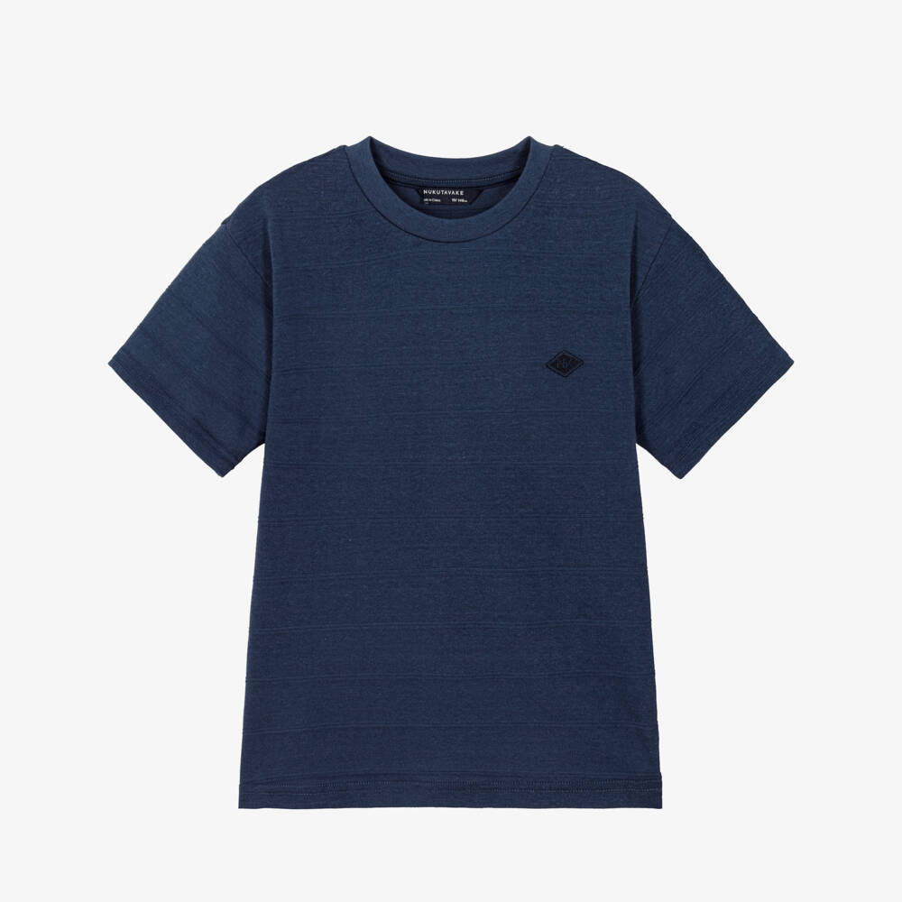 Mayoral Нукутаваке-Футболка синяя из тонкого трикотажа с однотонными полосками для мальчиков  | Childrensalon