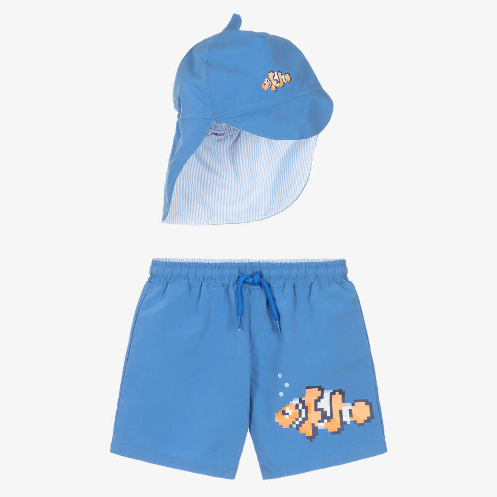 Mayoral-Boys Blue Fish Print Swim Set (UPF40+) | Childrensalon