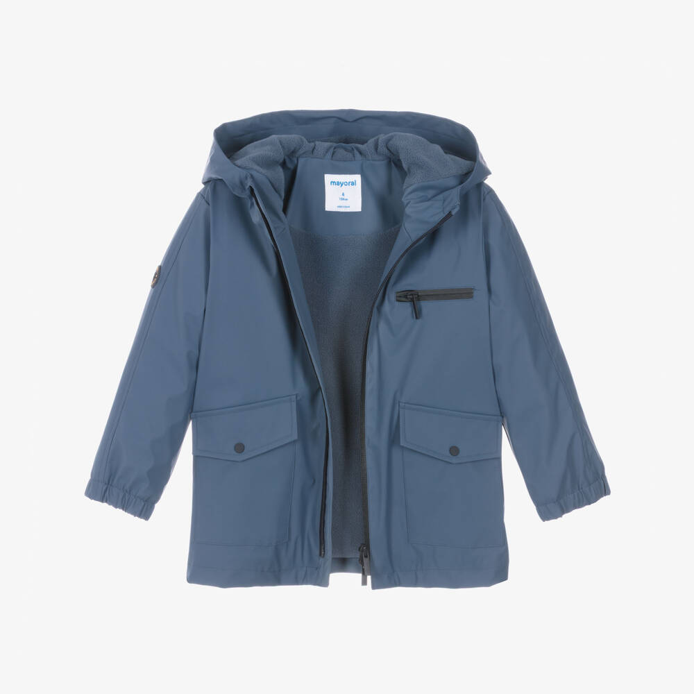 Mayoral-Boys Blue Fleece-Lined Raincoat | Childrensalon