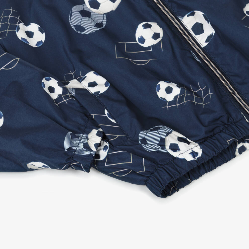 Mayoral-Boys Blue Football Print Hooded Windbreaker Jacket | Childrensalon