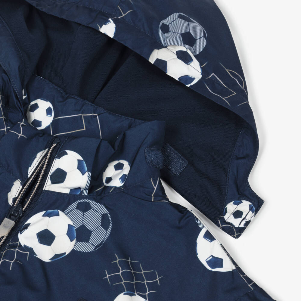 Mayoral-Boys Blue Football Print Hooded Windbreaker Jacket | Childrensalon