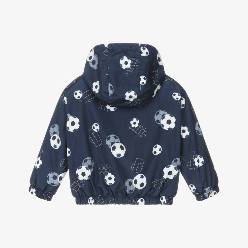 Mayoral-Boys Blue Football Print Hooded Windbreaker Jacket | Childrensalon