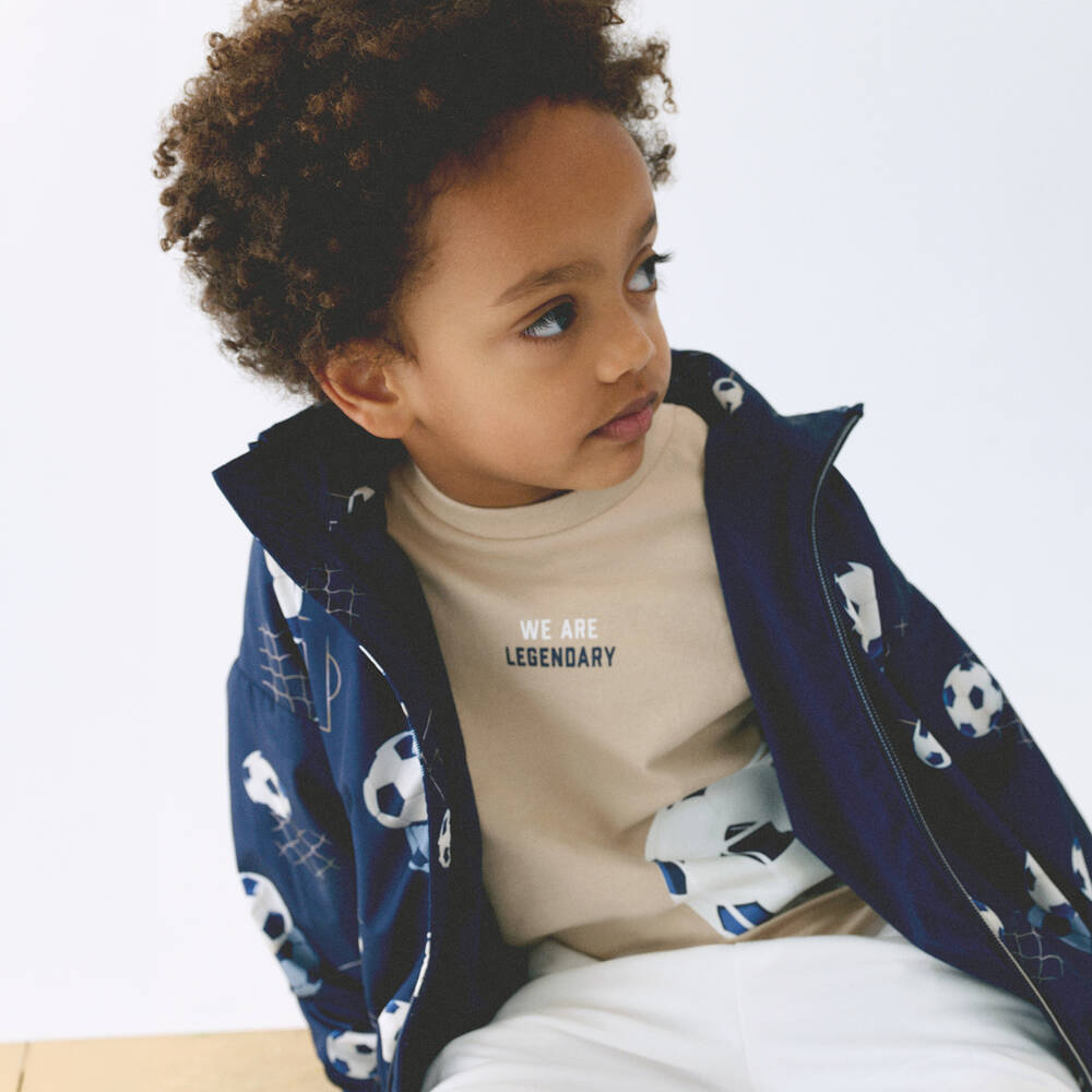 Mayoral-Boys Blue Football Print Hooded Windbreaker Jacket | Childrensalon