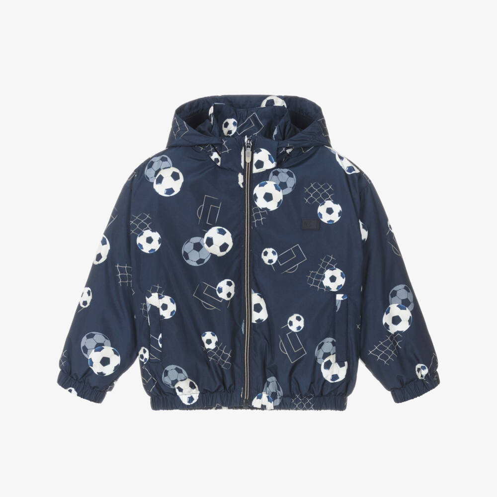 Mayoral-Boys Blue Football Print Hooded Windbreaker Jacket | Childrensalon