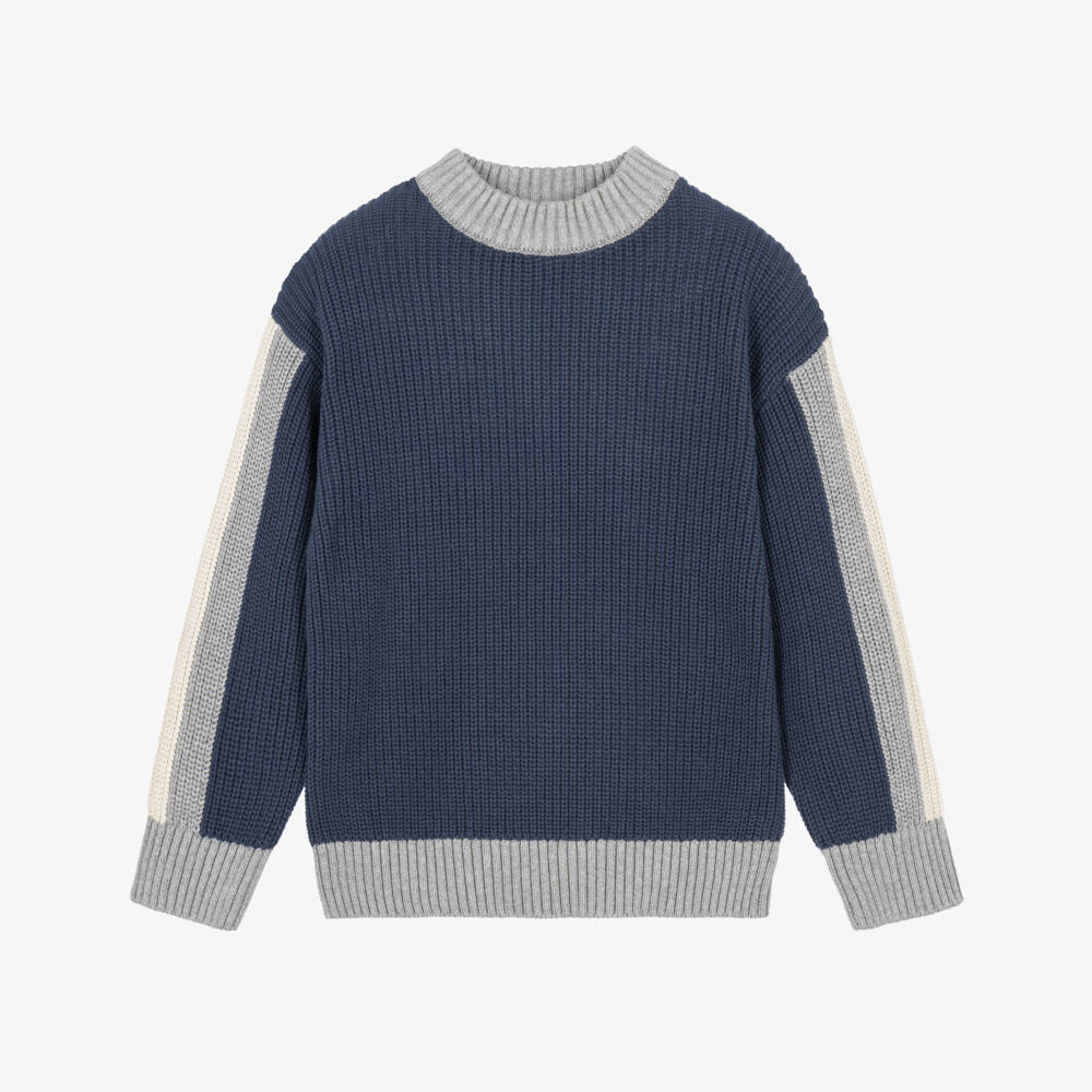 Mayoral-Boys Blue & Grey Cotton Knit Sweater | Childrensalon