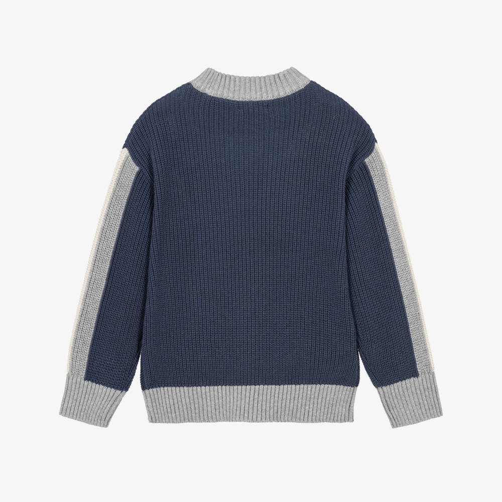 Mayoral-Boys Blue & Grey Cotton Knit Sweater | Childrensalon