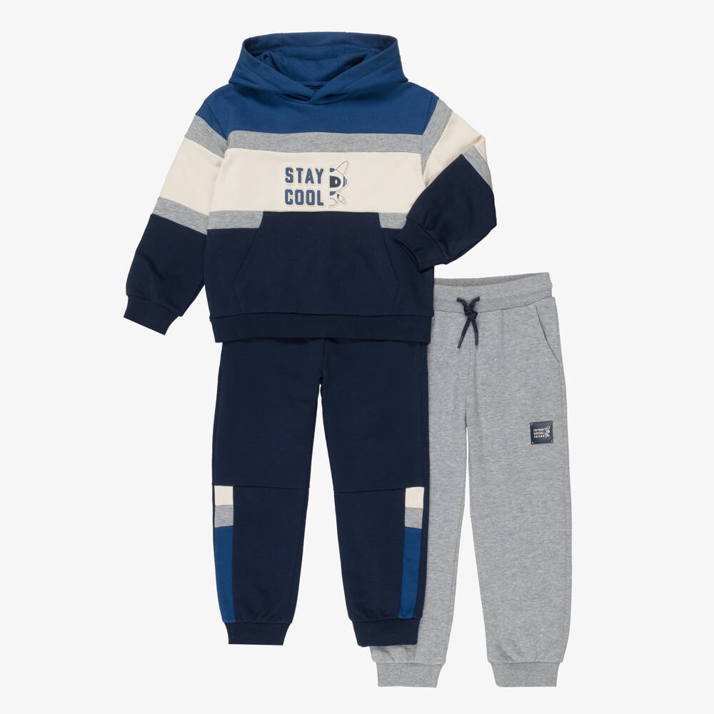 Mayoral-Boys Blue & Grey Hooded Tracksuit Set | Childrensalon