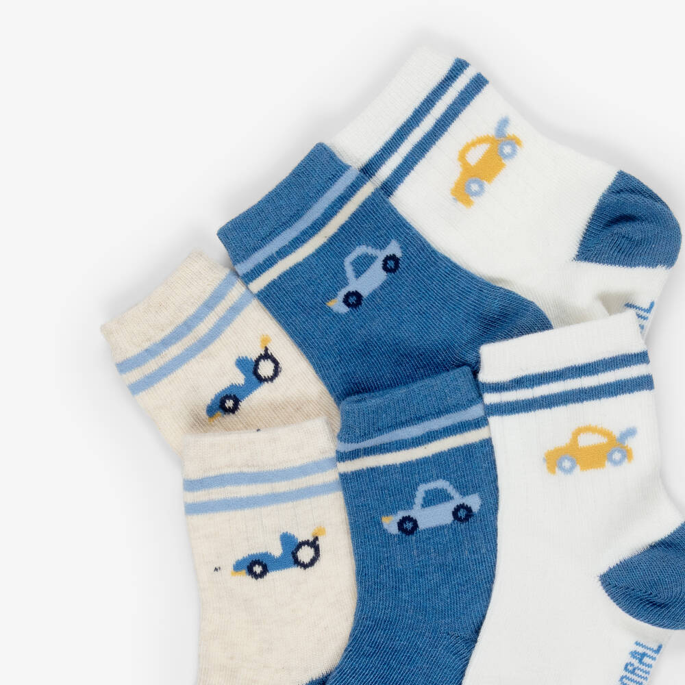 Mayoral-Boys Blue & Ivory Cars Socks (3 Pack) | Childrensalon