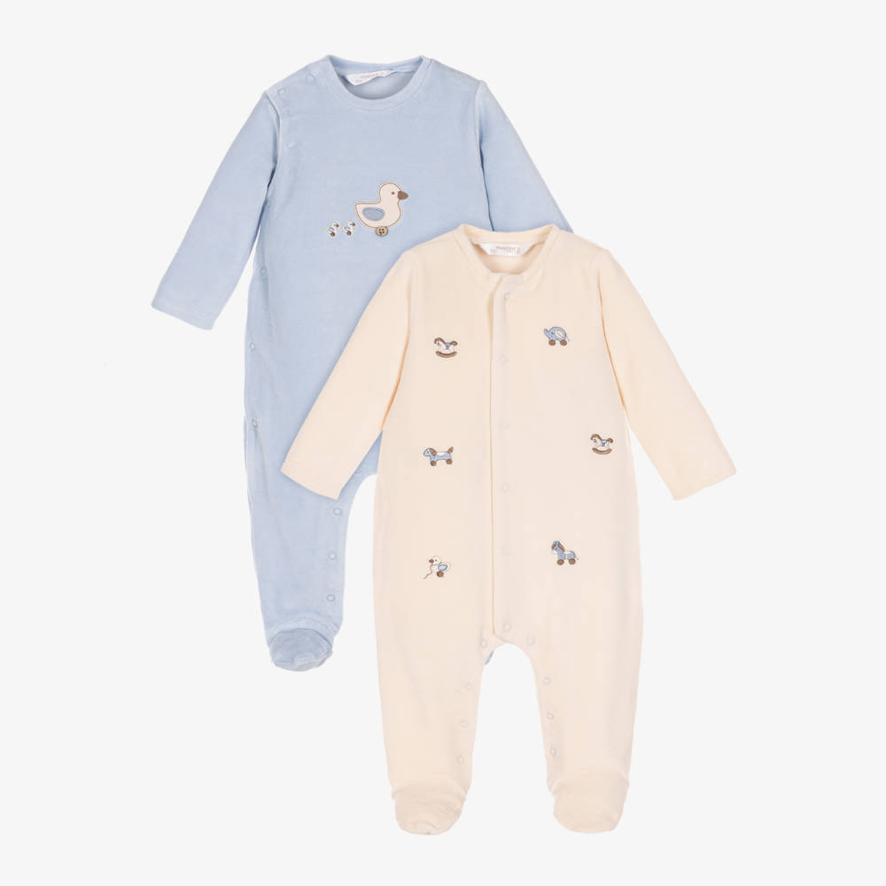 Mayoral Newborn-Boys Blue & Ivory Nursery Toy Babygrows (2 Pack) | Childrensalon