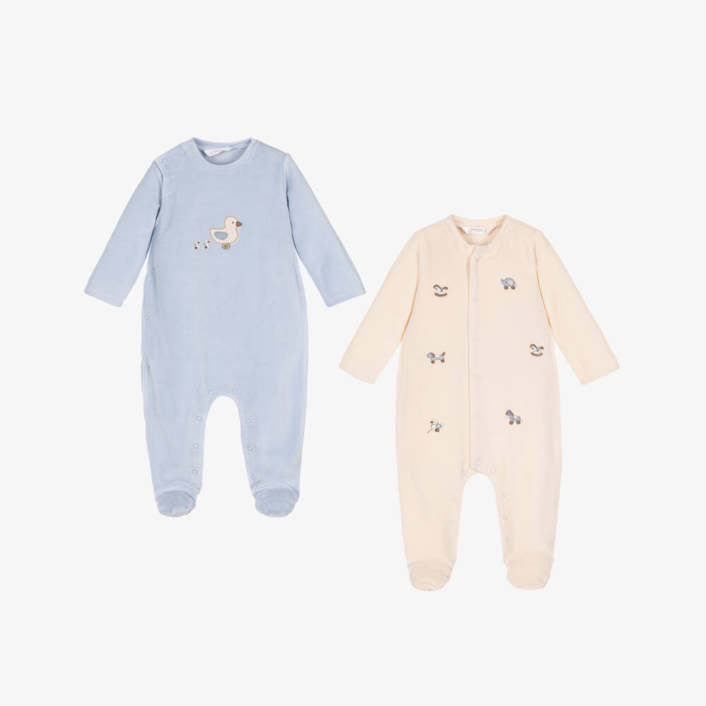 Mayoral Newborn-Boys Blue & Ivory Nursery Toy Babygrows (2 Pack) | Childrensalon