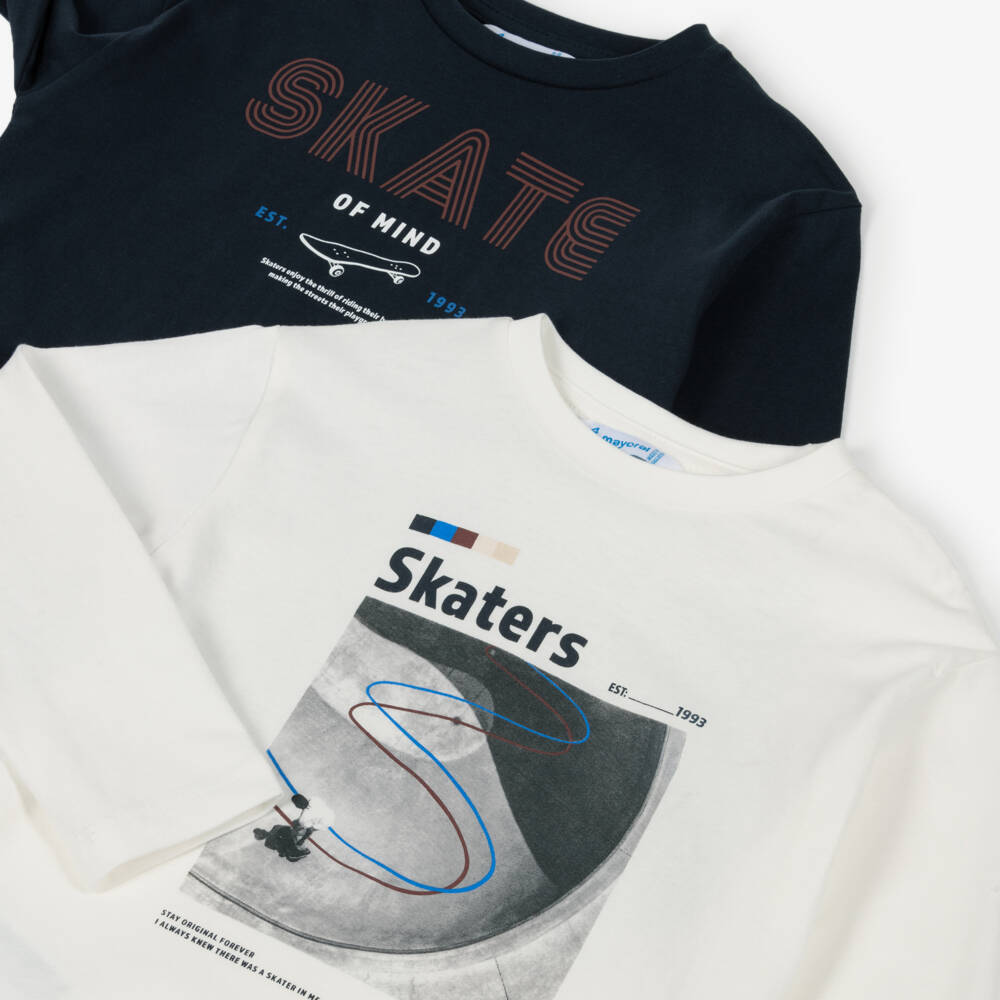 Mayoral-Boys Blue & Ivory Skater Print Tops (2 Pack) | Childrensalon