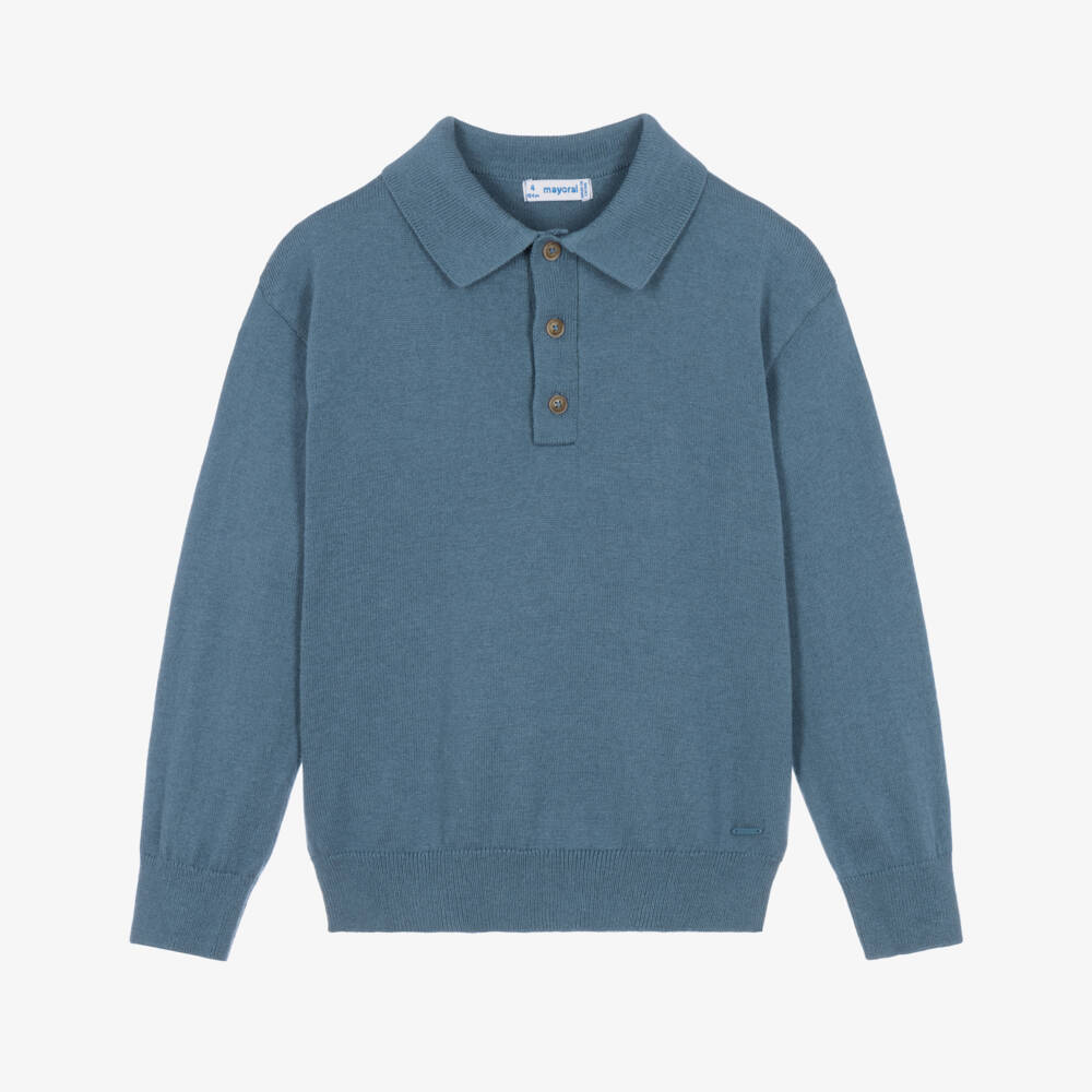 Mayoral-Boys Blue Knit Polo-Style Sweater | Childrensalon