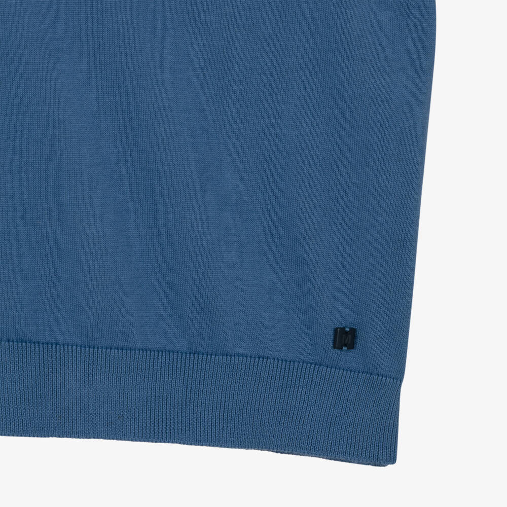 Mayoral-Boys Blue Knitted Cotton Polo Shirt | Childrensalon