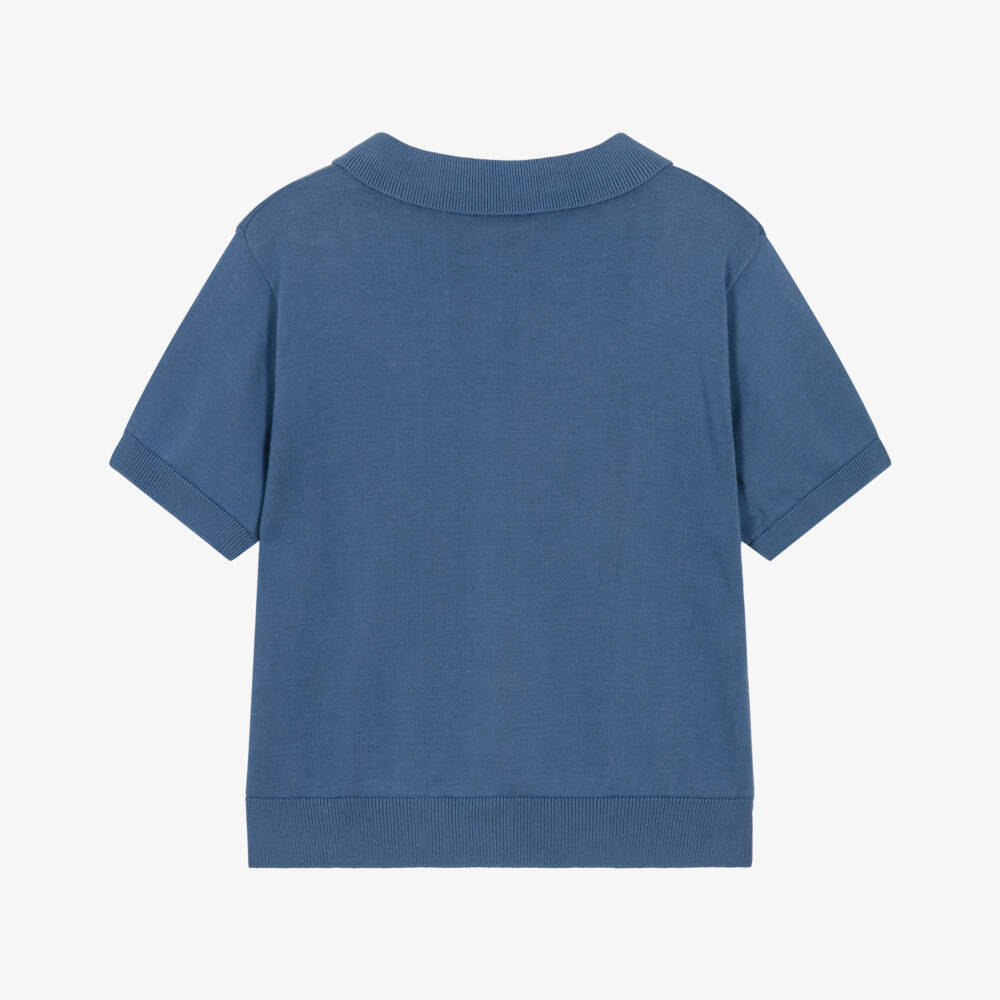 Mayoral-Boys Blue Knitted Cotton Polo Shirt | Childrensalon