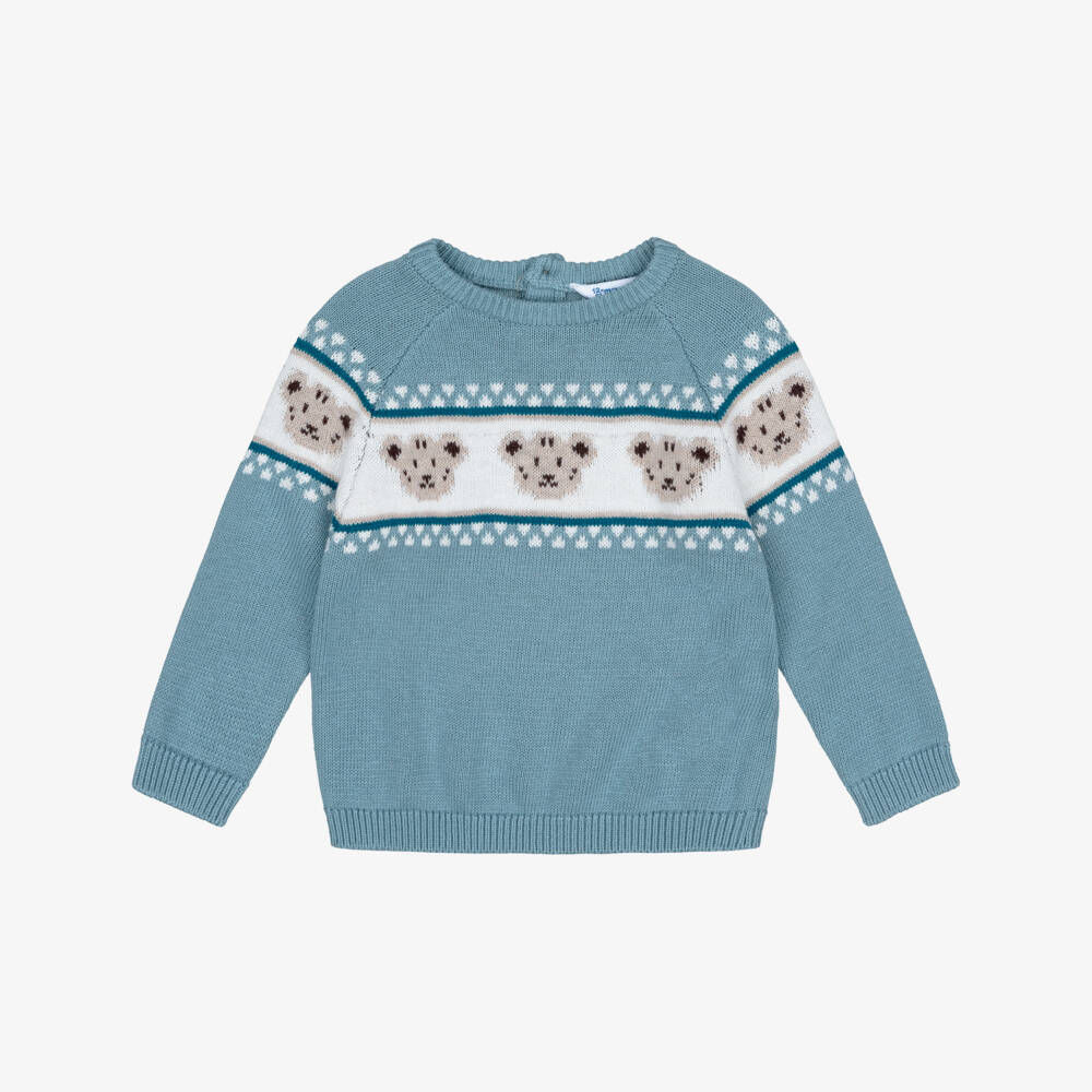 Mayoral-Boys Blue Knitted Sweater with Tiger Motifs | Childrensalon