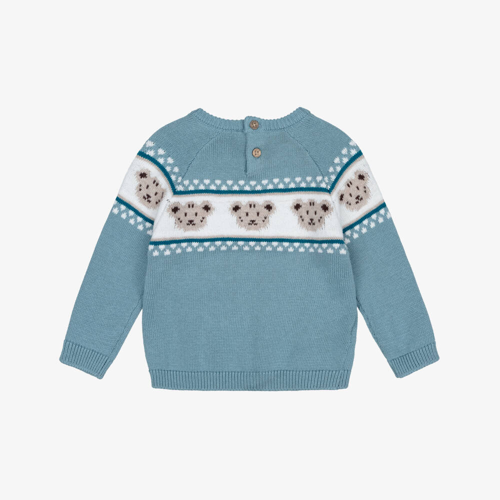 Mayoral-Boys Blue Knitted Sweater with Tiger Motifs | Childrensalon