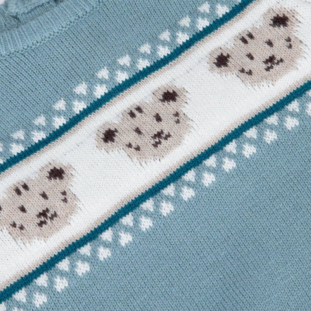 Mayoral-Boys Blue Knitted Sweater with Tiger Motifs | Childrensalon