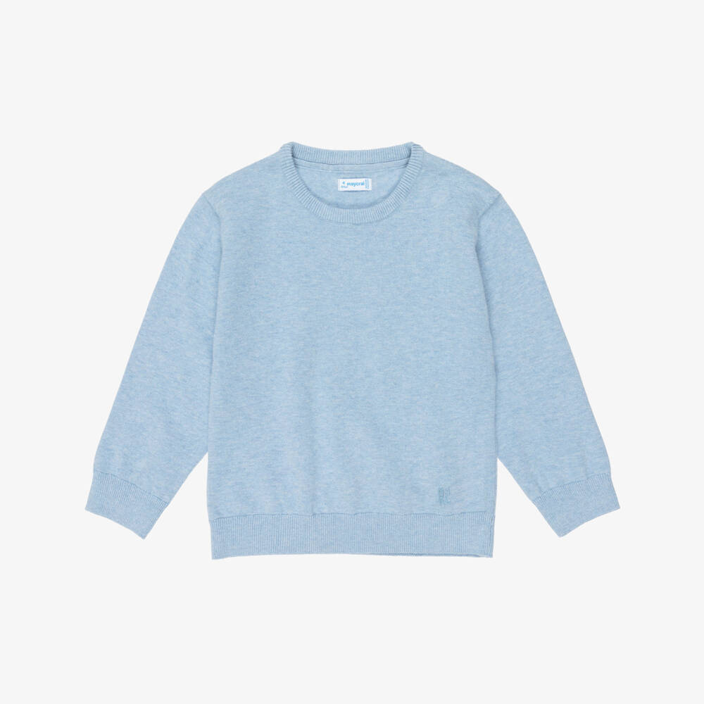 Mayoral-Boys Blue Marl Cotton Knit Sweater | Childrensalon
