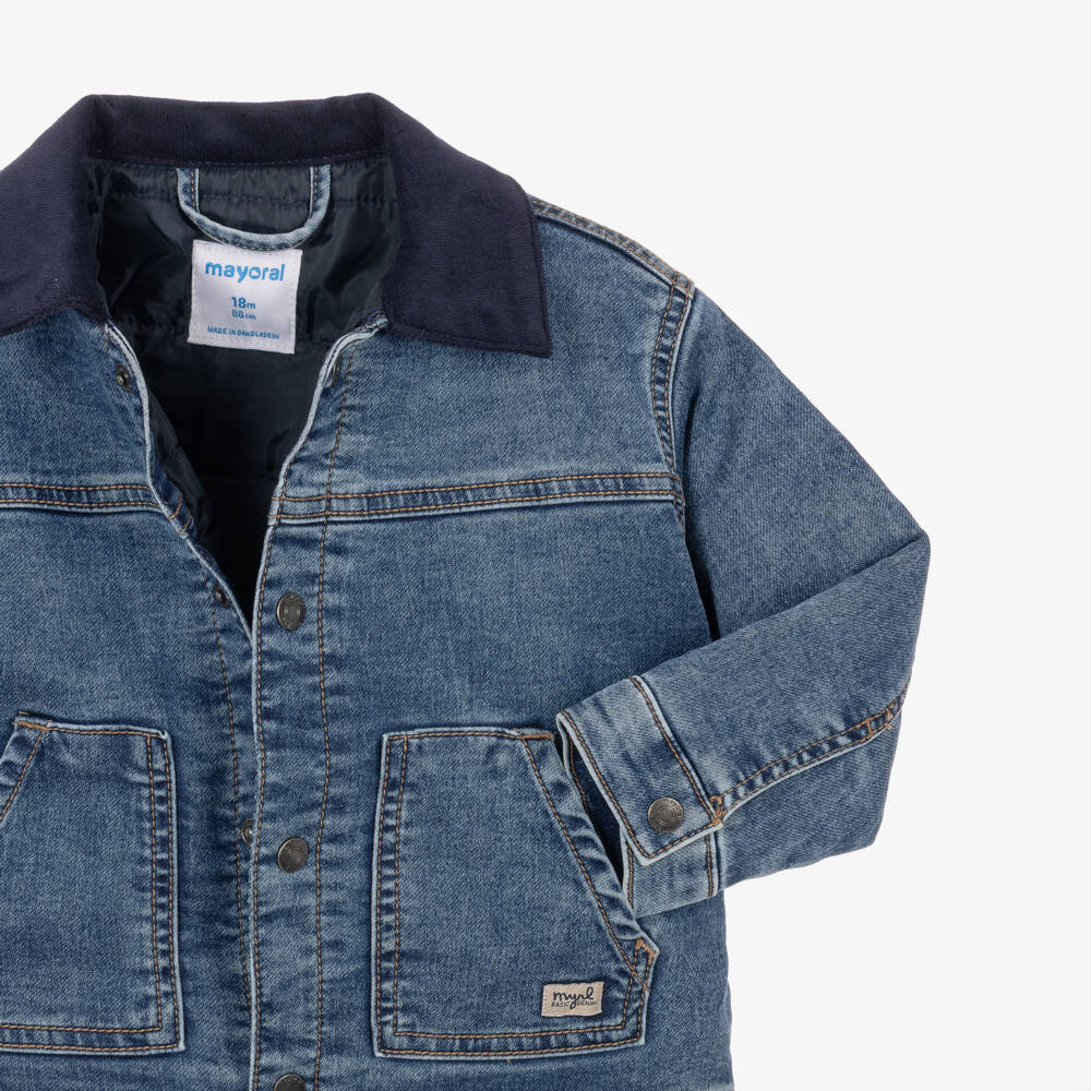 Mayoral-Boys Blue Padded Denim Jacket | Childrensalon