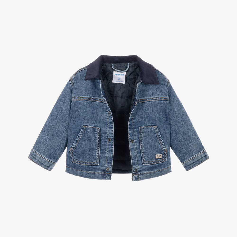 Mayoral-Boys Blue Padded Denim Jacket | Childrensalon