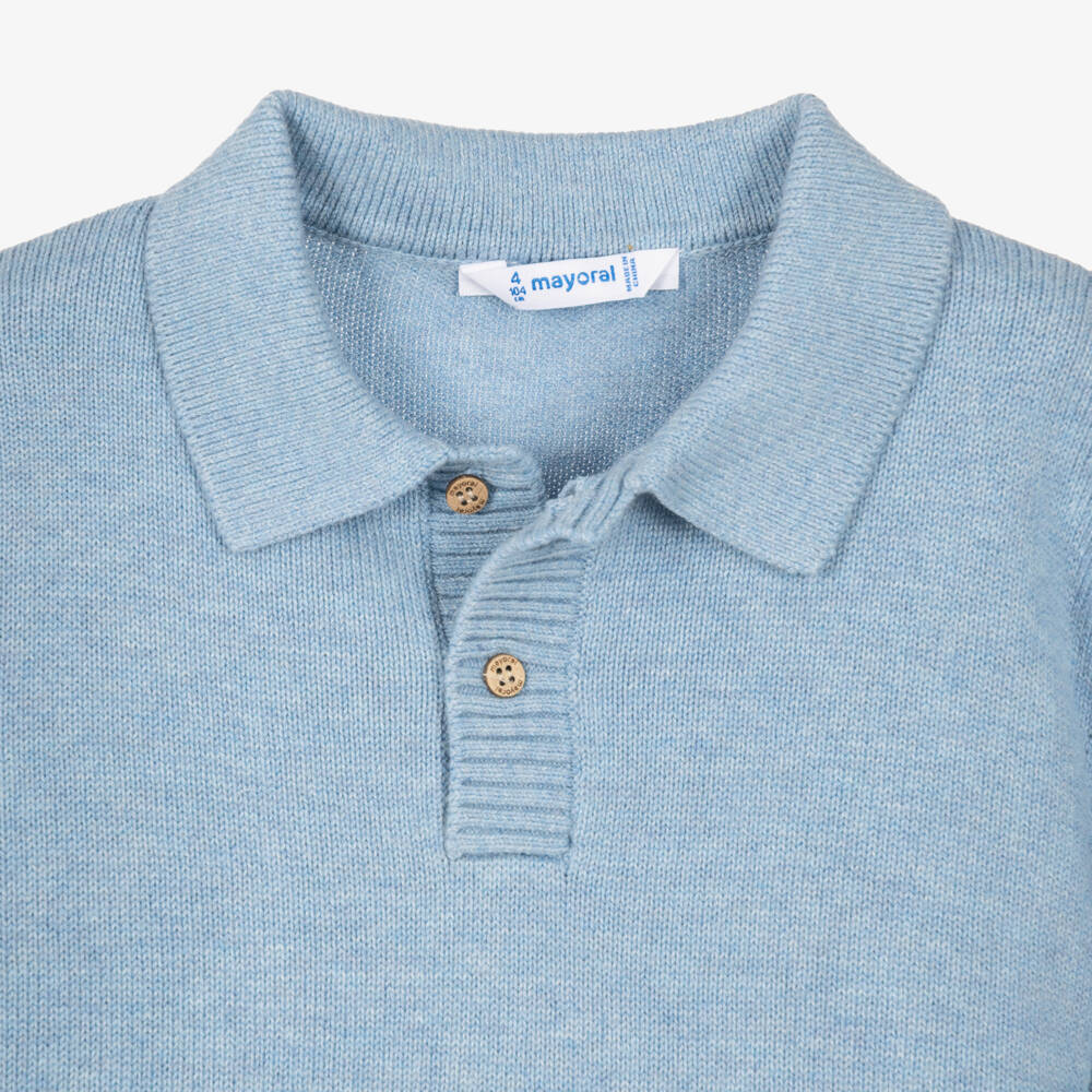 Mayoral-Boys Blue Polo-Style Knitted Sweater | Childrensalon