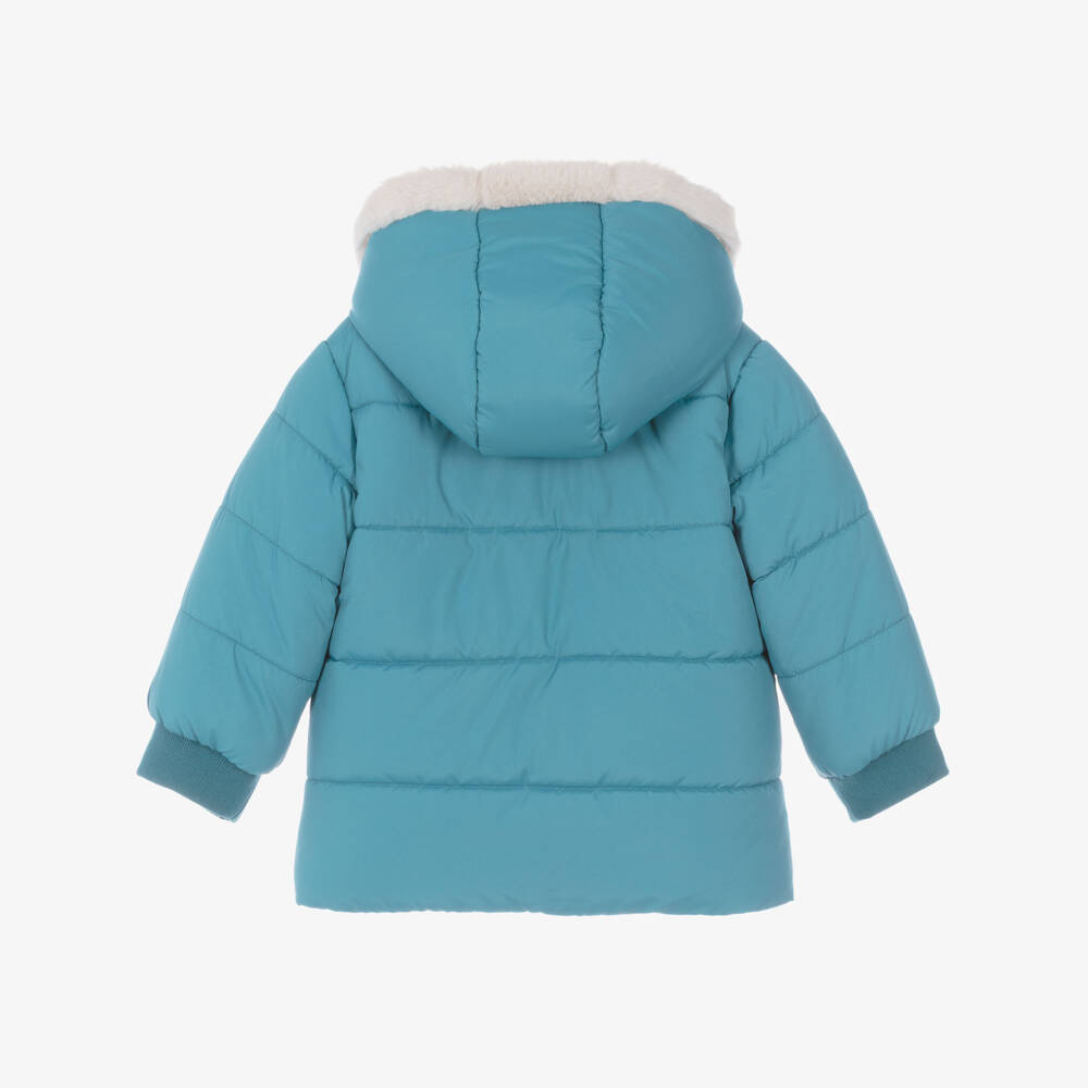 Mayoral-Boys Blue Puffer Coat with Faux Fur Lining | Childrensalon