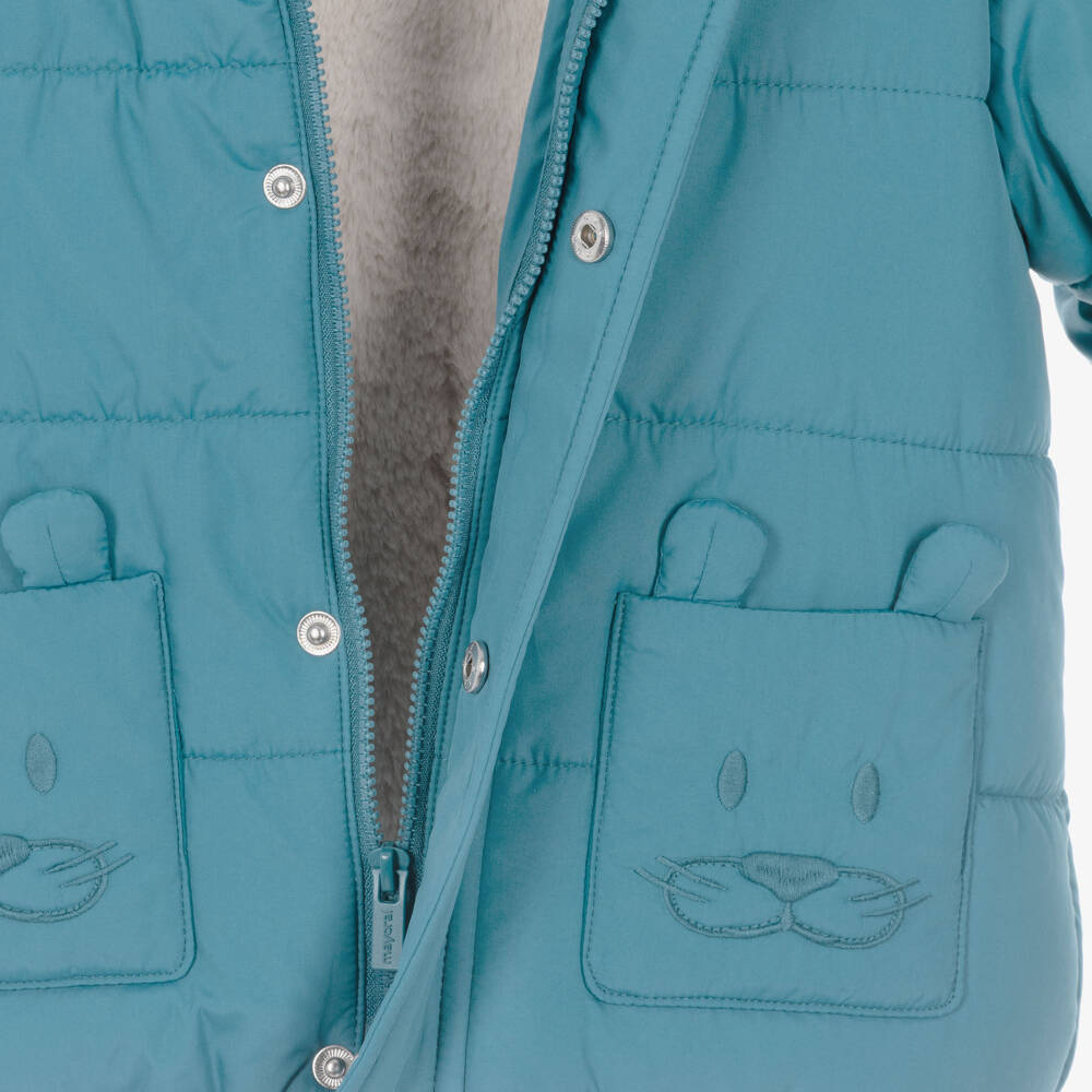 Mayoral-Boys Blue Puffer Coat with Faux Fur Lining | Childrensalon
