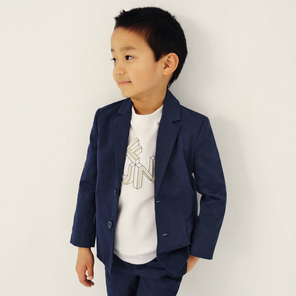 Mayoral-Boys Blue Single Breasted Cotton Blazer | Childrensalon