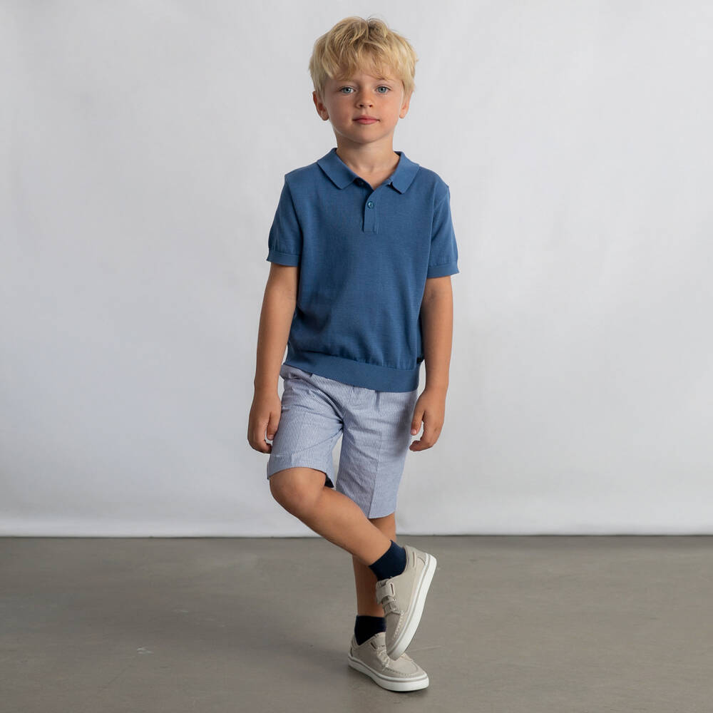 Mayoral-Boys Blue Striped Cotton 3 Pocket Shorts | Childrensalon