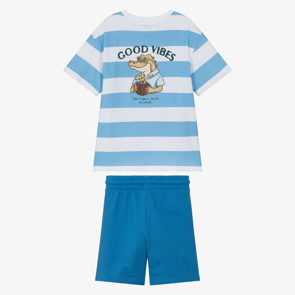 Mayoral-Boys Blue Striped Cotton Shorts Set | Childrensalon
