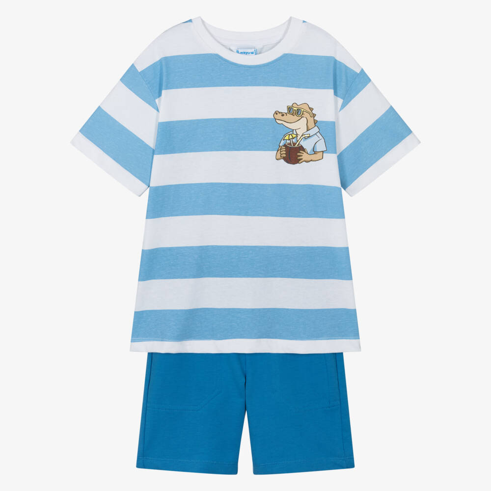 Mayoral-Boys Blue Striped Cotton Shorts Set | Childrensalon