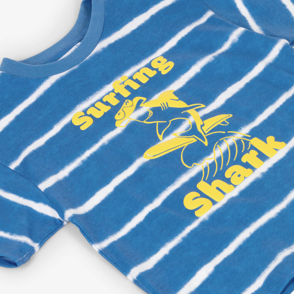 Mayoral-تيشيرت قطن مقلم لون أزرق للأولاد | Childrensalon