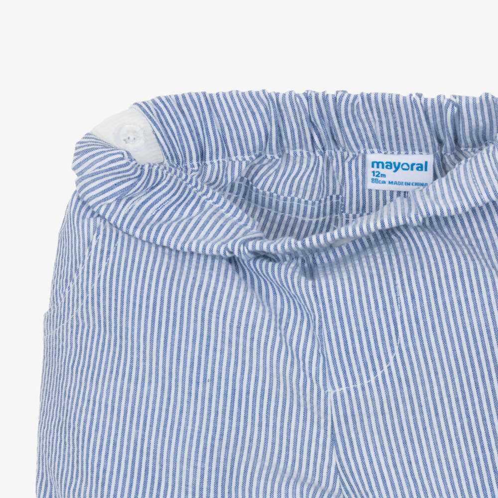 Mayoral-Boys Blue Striped Seersucker Trousers | Childrensalon