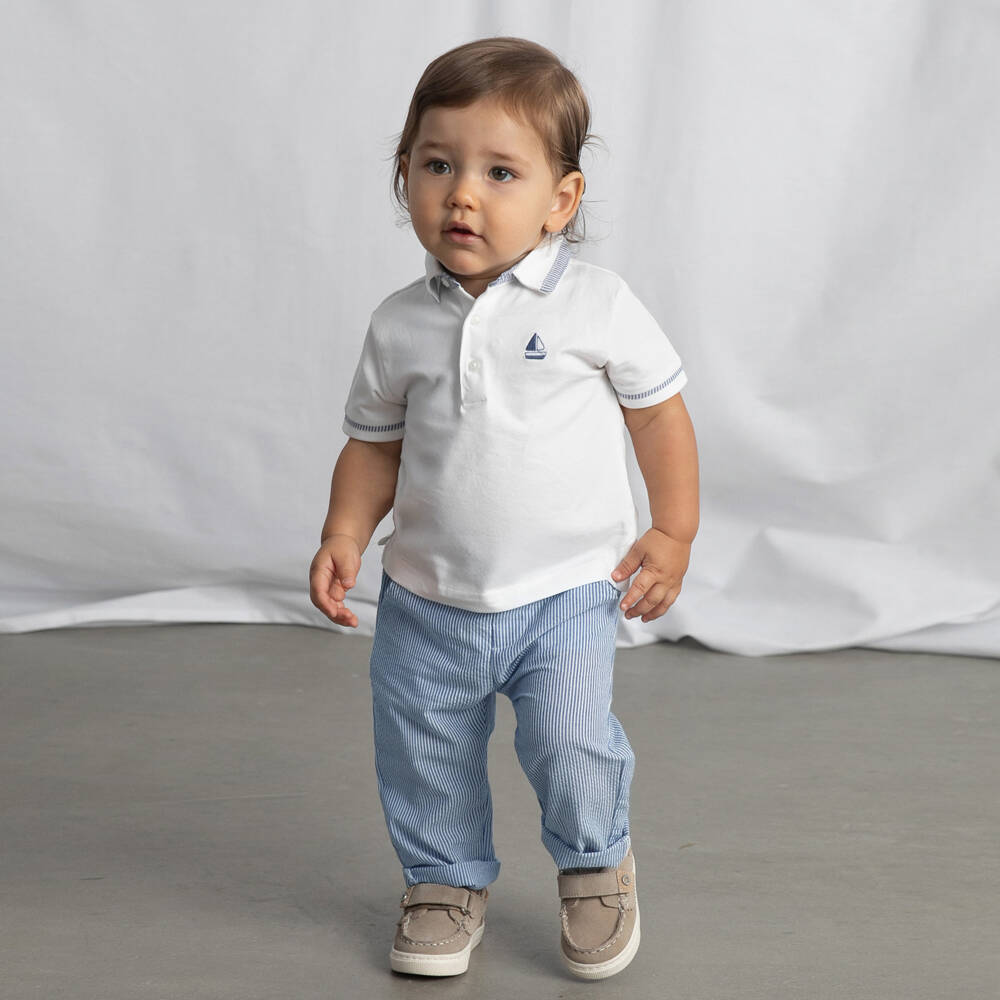 Mayoral-Boys Blue Striped Seersucker Trousers | Childrensalon