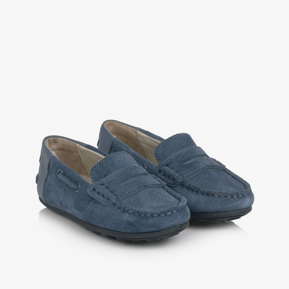 Mayoral-Boys Blue Suede Leather Moccasins | Childrensalon