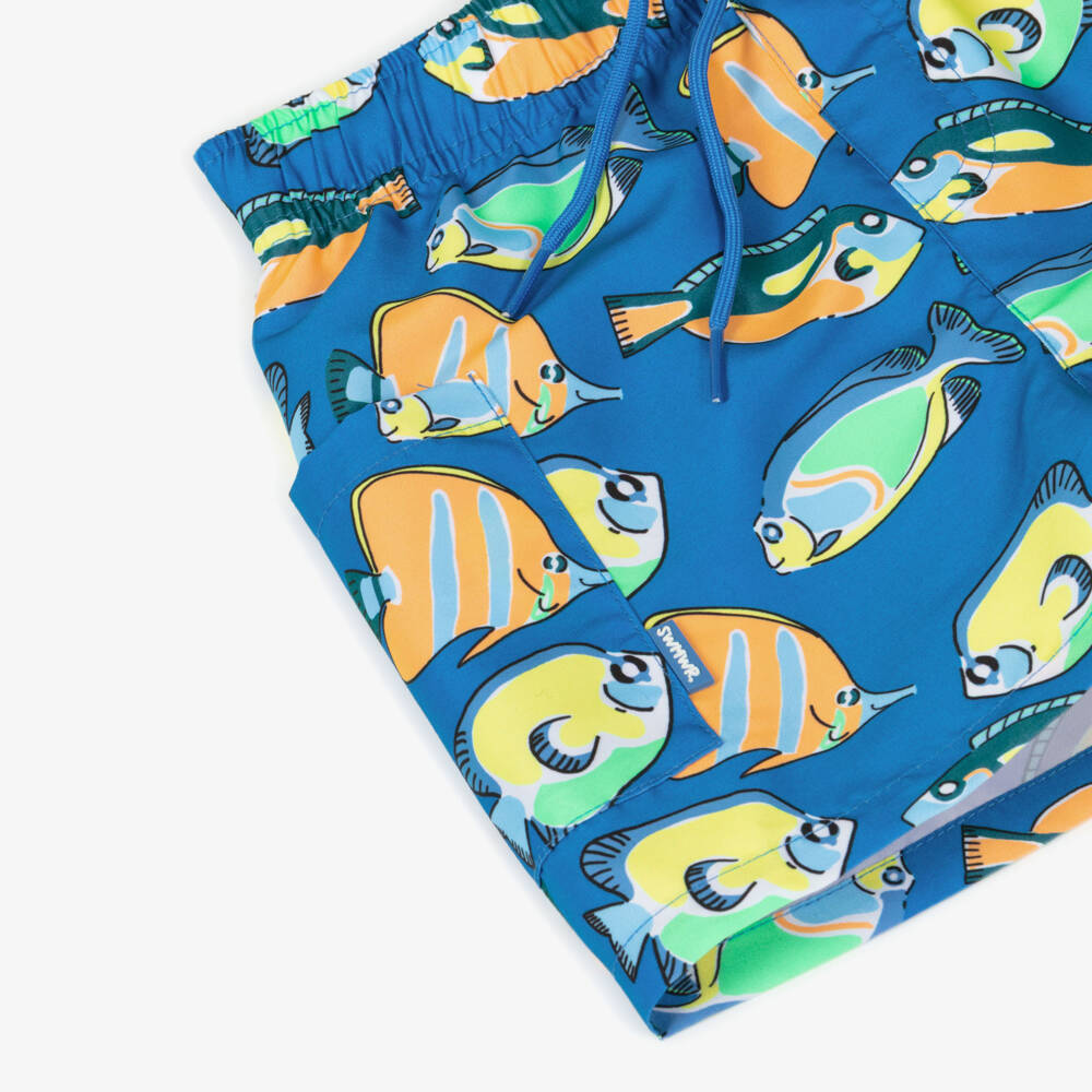Mayoral-Boys Blue Swim Shorts with Fish Print | Childrensalon