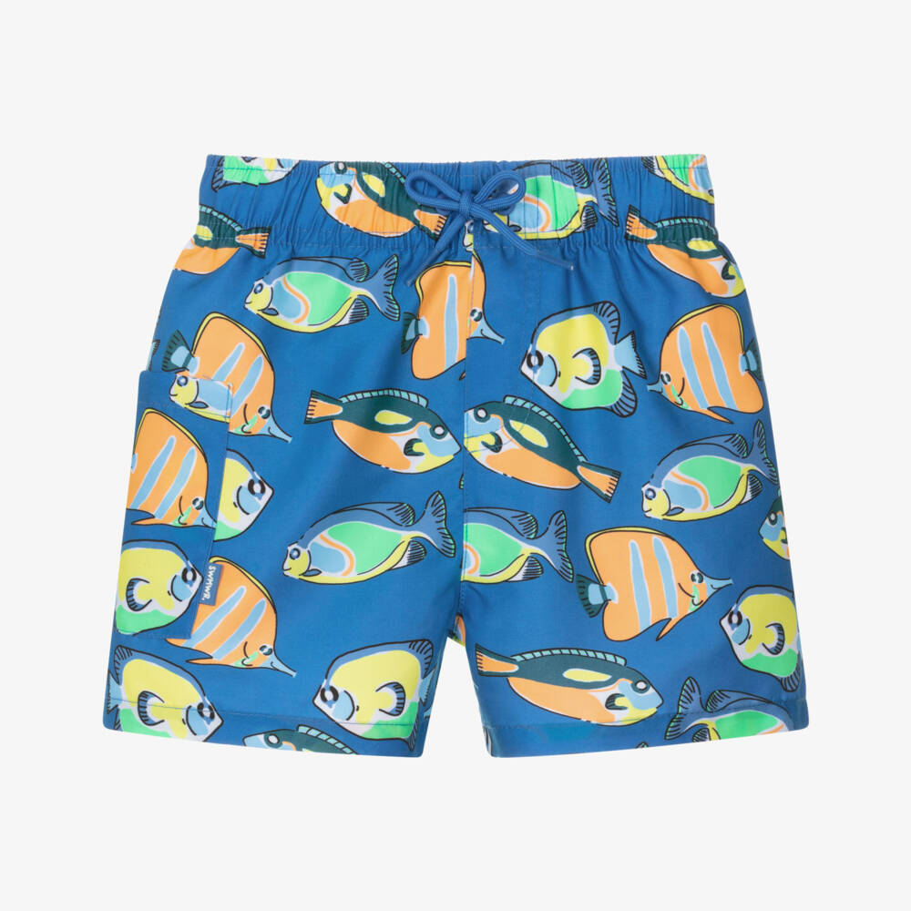 Mayoral-Boys Blue Swim Shorts with Fish Print | Childrensalon