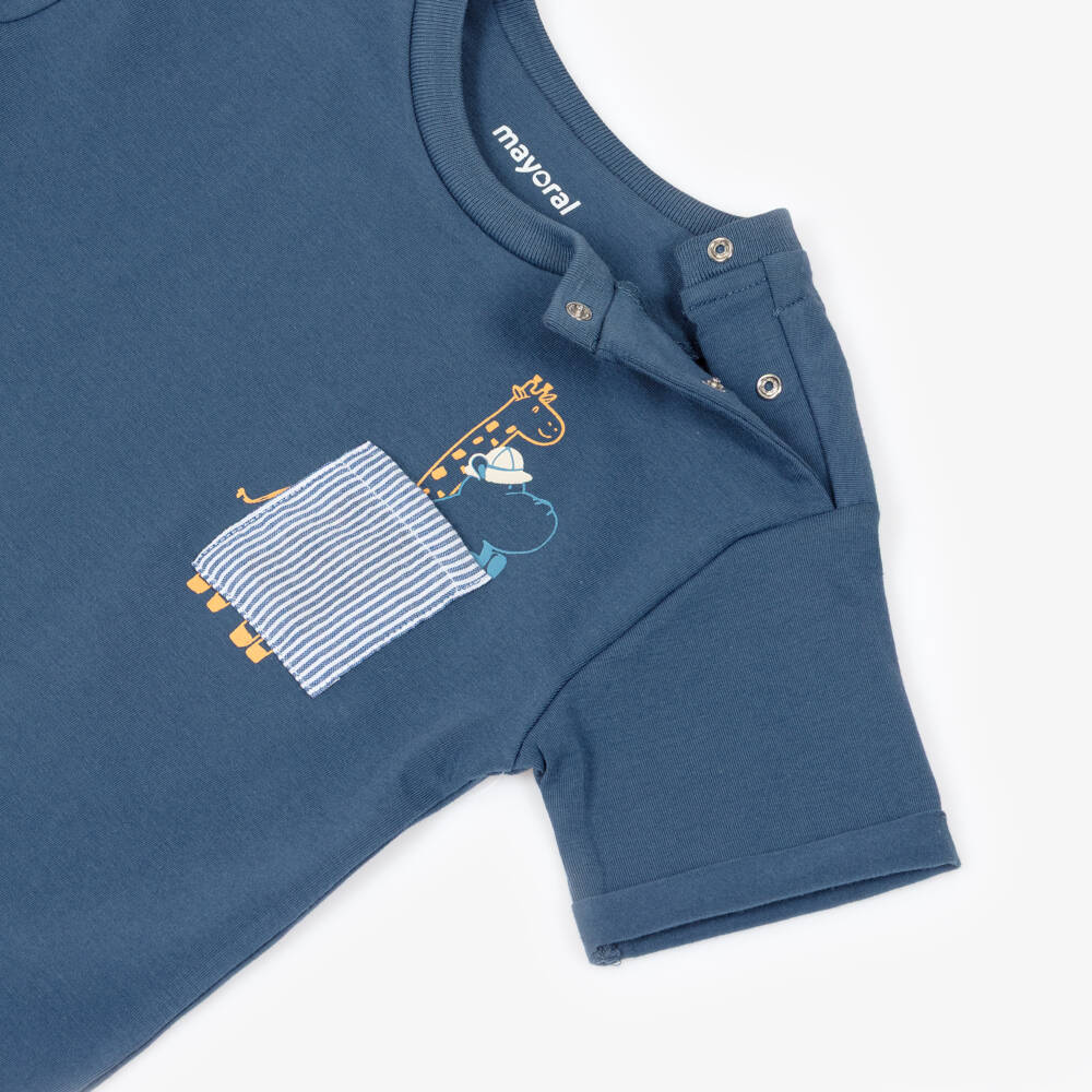 Mayoral-Boys Blue T-Shirt & Striped Shorts Set | Childrensalon