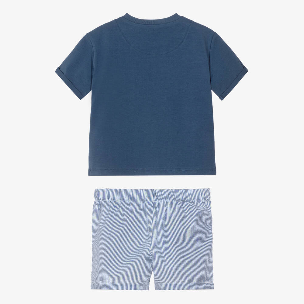Mayoral-Boys Blue T-Shirt & Striped Shorts Set | Childrensalon