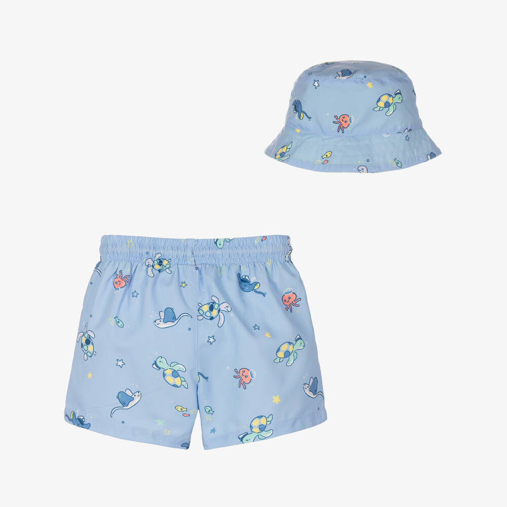 Mayoral-Boys Blue Turtle Print Swim Shorts (UPF 40+) | Childrensalon