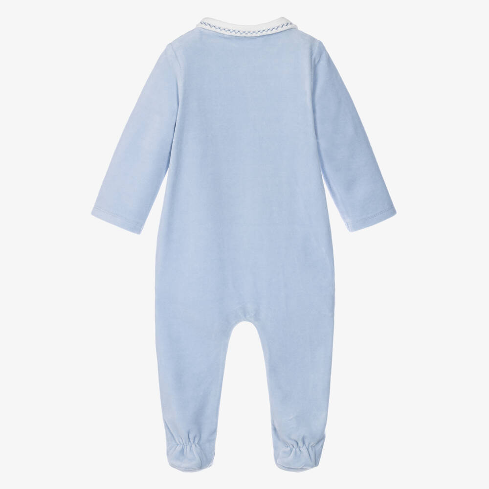 Mayoral Newborn-Boys Blue Velour Babygrow with Embroidered Toys | Childrensalon