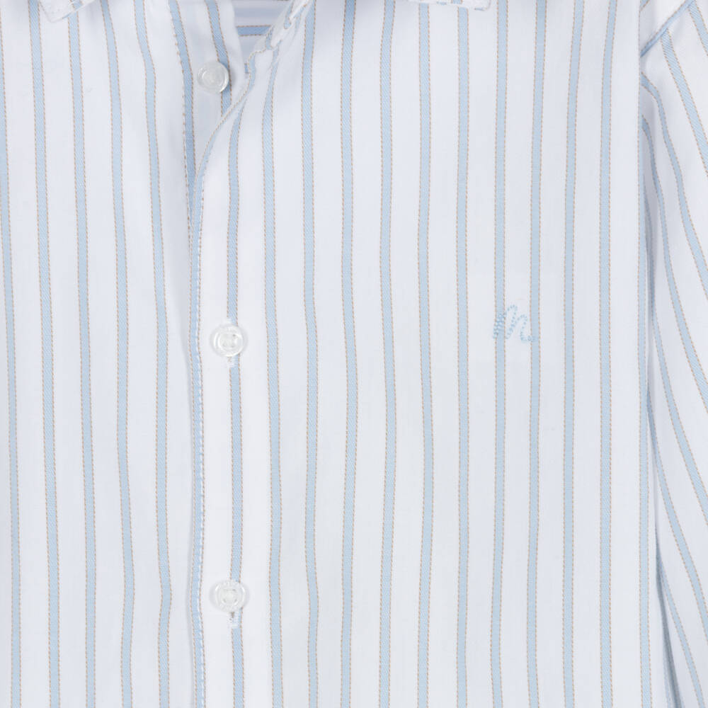 Mayoral-Boys Blue & White Stripe Cotton Twill Shirt | Childrensalon