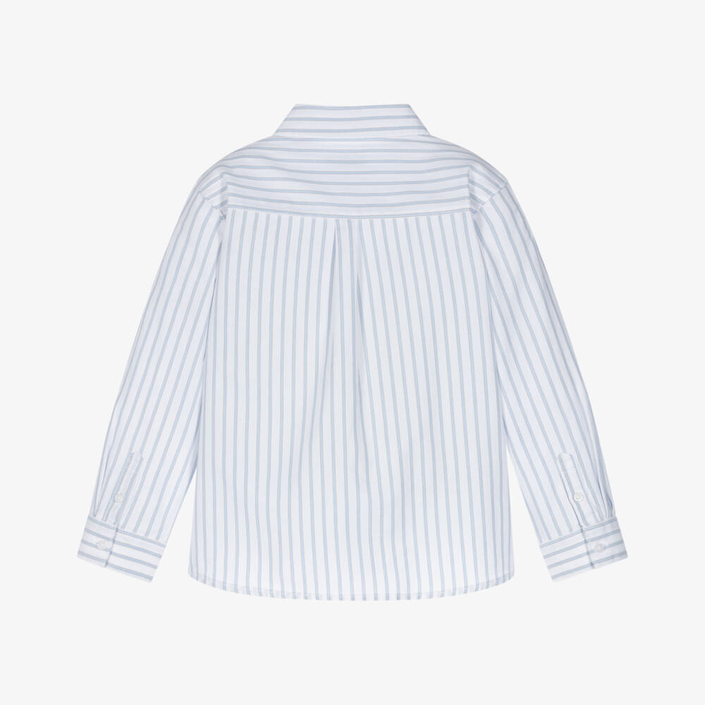 Mayoral-Boys Blue & White Stripe Cotton Twill Shirt | Childrensalon