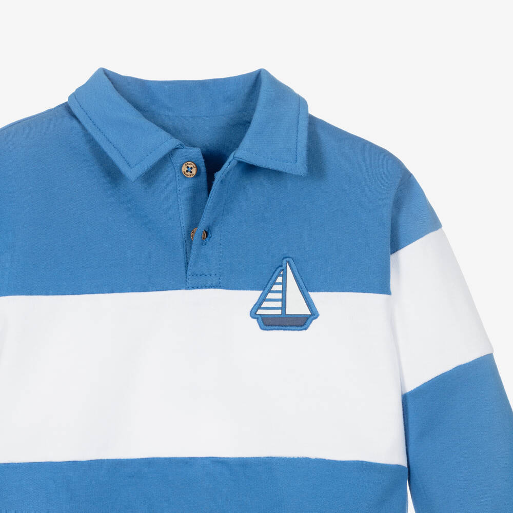 Mayoral-Boys Blue & White Striped Collared Sweatshirt | Childrensalon